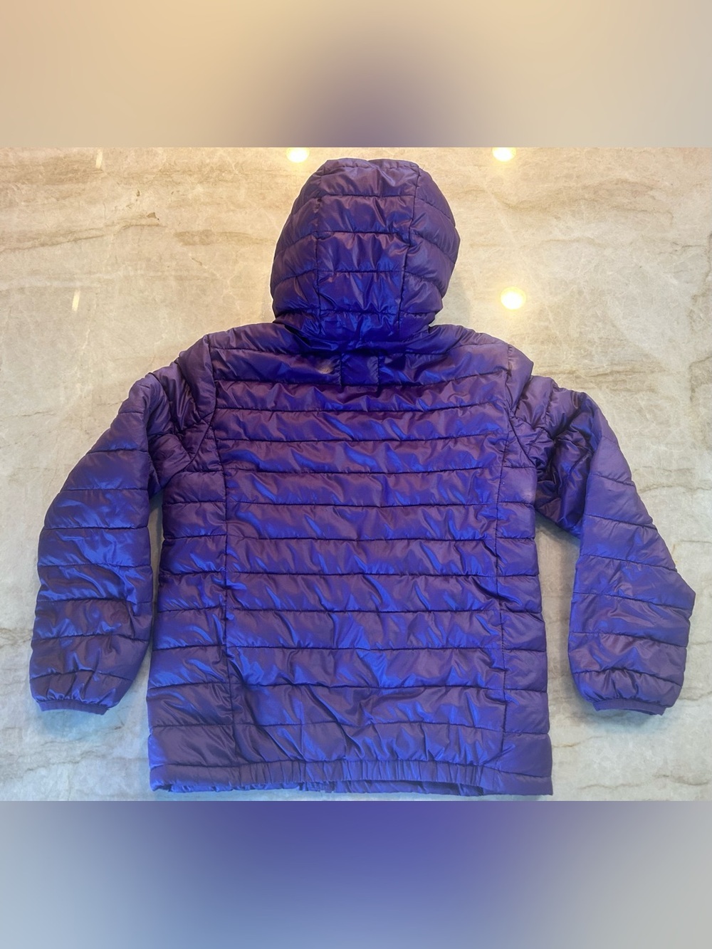 Primary Kids Puffer Jacket Size 12 Purple Hooded - Picture 7 of 9